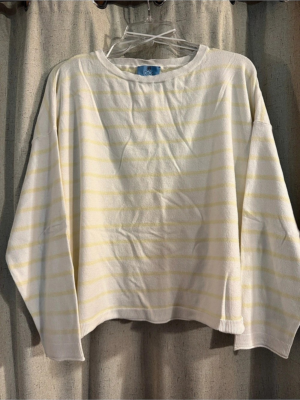 CeCe Striped Crewneck in White & Yellow XL Like New
